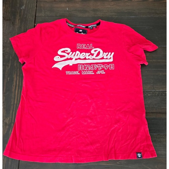 Superdry Tops - Superdry Graphic Tee Real Super Dry Japan Script Short Sleeve Top UK 16